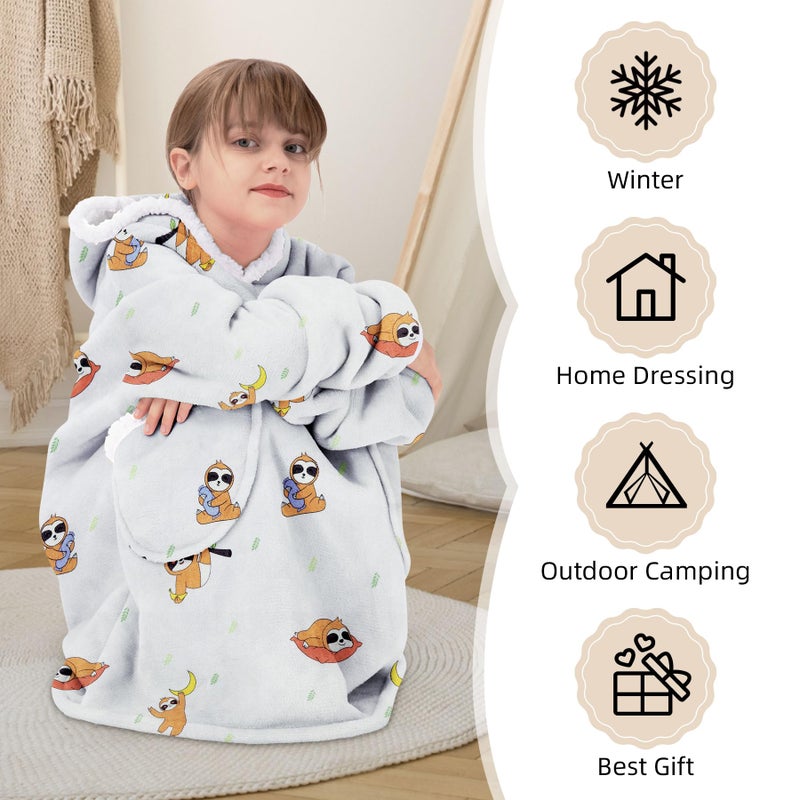 Zando Zando Wearable Blanket Kids Sloth Blanket Hoodie Comfy Blanket Hoodie Kids Oversized Blanket Hoodie Blanket Sweatshirt Sherpa Blanket Sweatshirt with Pocket Kids Blanket Hoodie Good Gifts for Boy Girl - Image 4