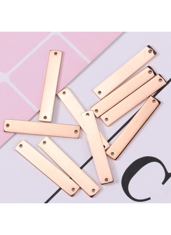 klarako - 10Pcs Stamping Blank Bar Rectangle Stamping Blanks Horizontal Pendant Name Plate DIY Jewelry Supply Craft Supplies Two Holes Rose Gold - Image 1