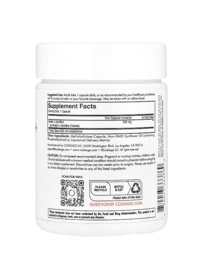 Codeage - Codeage, Liposomal Acetyl L-Carnitine+, 500 mg, 90 Capsules - Image 1