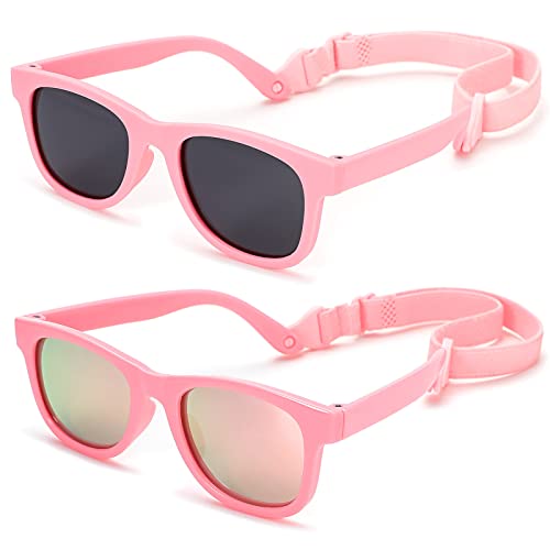 NULOOQ Flexible Polarized Baby Sunglasses with Strap Adjustable for Toddler & Newborn Infant 0-18 Months (Pink/Pink Mirrored + Matte Pink/Gray) - 2 Pack - Image 1