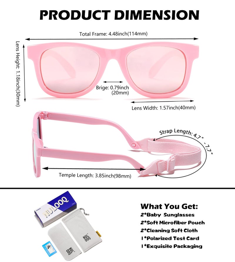 NULOOQ Flexible Polarized Baby Sunglasses with Strap Adjustable for Toddler & Newborn Infant 0-18 Months (Pink/Pink Mirrored + Matte Pink/Gray) - 2 Pack - Image 4