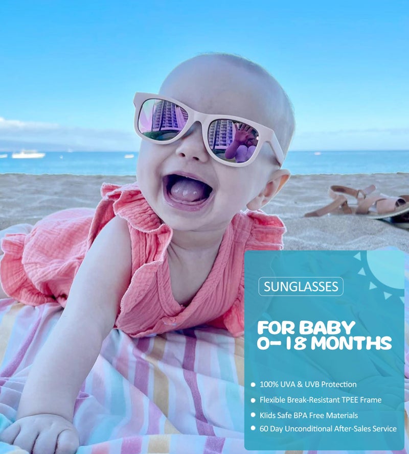 NULOOQ Flexible Polarized Baby Sunglasses with Strap Adjustable for Toddler & Newborn Infant 0-18 Months (Pink/Pink Mirrored + Matte Pink/Gray) - 2 Pack - Image 2