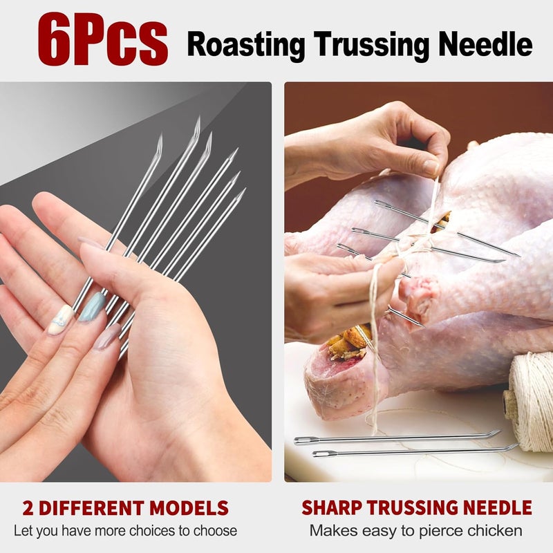 Ofargo Meat Trussing Needles, Roasting Trussing Needles for Lacing Roast Turkey, Chicken, Pork Skin, Whole Hog, Lamb, and Rotisserie Pig; 3pcs Curved Needles and 3pcs Straight Needles; 6pcs in All - Image 2