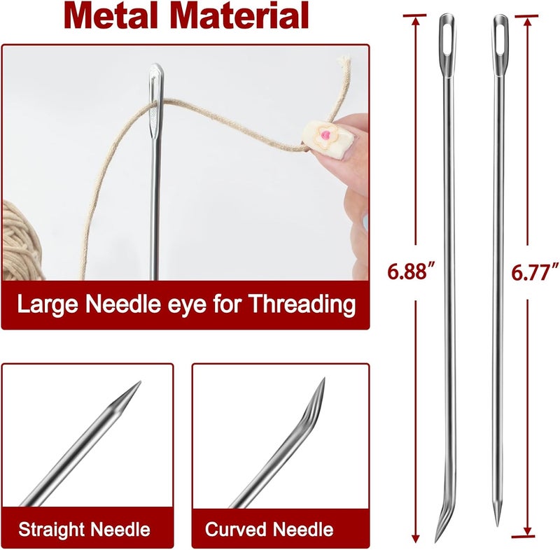 Ofargo Meat Trussing Needles, Roasting Trussing Needles for Lacing Roast Turkey, Chicken, Pork Skin, Whole Hog, Lamb, and Rotisserie Pig; 3pcs Curved Needles and 3pcs Straight Needles; 6pcs in All - Image 3