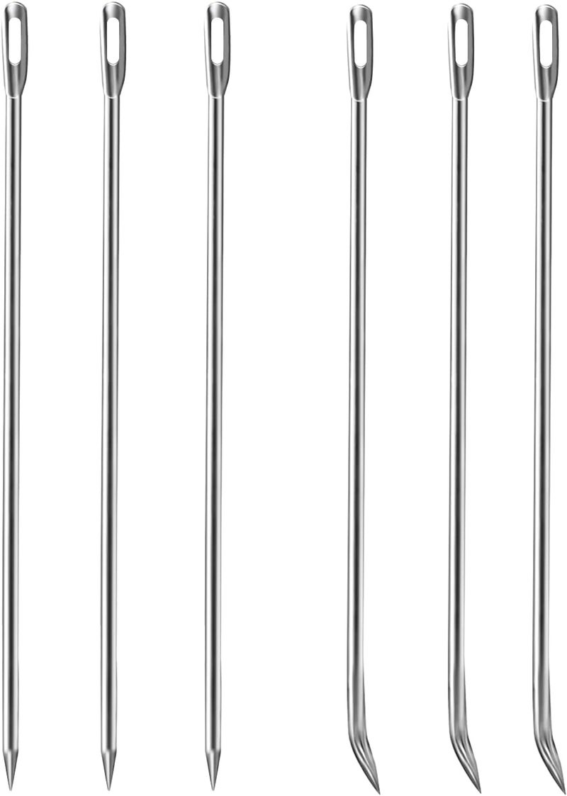 Ofargo Meat Trussing Needles, Roasting Trussing Needles for Lacing Roast Turkey, Chicken, Pork Skin, Whole Hog, Lamb, and Rotisserie Pig; 3pcs Curved Needles and 3pcs Straight Needles; 6pcs in All - Image 1