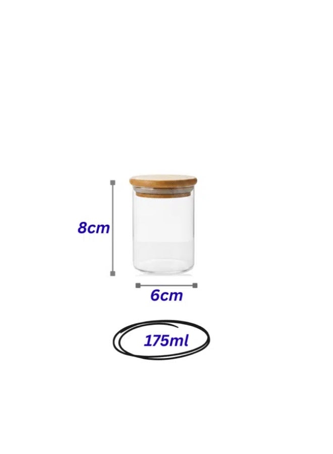 مجموعة من 10 برطمانات زجاجية للتوابل بأغطية خشبية محكمة الإغلاق من الخيزران – عبوات تخزين شفافة سعة 175 مل للتوابل والأعشاب والبهارات – برطمانات لتنظيم المطبخ - Image 2