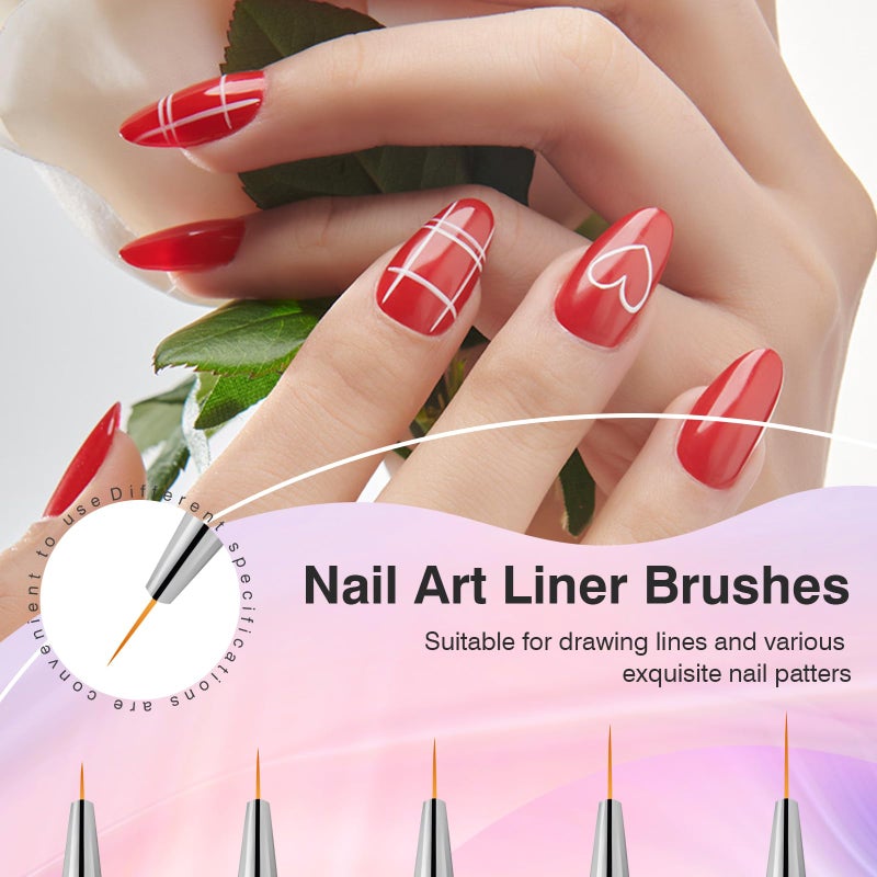 TOCOLES Nail Art Brushes 5PCS Nail Brush Set with Liner Brush and Dotting Pens for Home and Professional Salon Use - Image 5