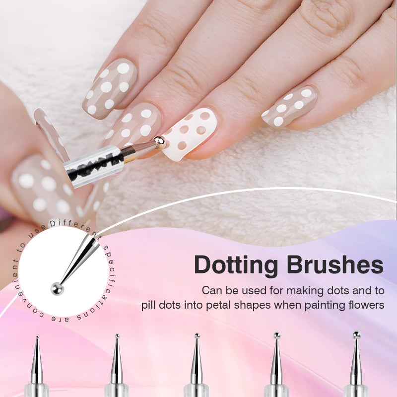 TOCOLES Nail Art Brushes 5PCS Nail Brush Set with Liner Brush and Dotting Pens for Home and Professional Salon Use - Image 4