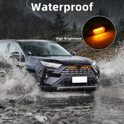 FICOLPO 4 Pcs Grille Lights Compatible with 2019 2020 2021 2022 2023 2024 RAV4 Hybrid LE, XLE, XLE Premium, SE, XSE, Limited - LED Front Grille Lights Accessories with Harness & Fuse (Amber) - Image 2