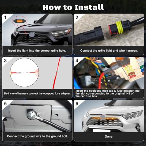 FICOLPO 4 Pcs Grille Lights Compatible with 2019 2020 2021 2022 2023 2024 RAV4 Hybrid LE, XLE, XLE Premium, SE, XSE, Limited - LED Front Grille Lights Accessories with Harness & Fuse (Amber) - Image 5