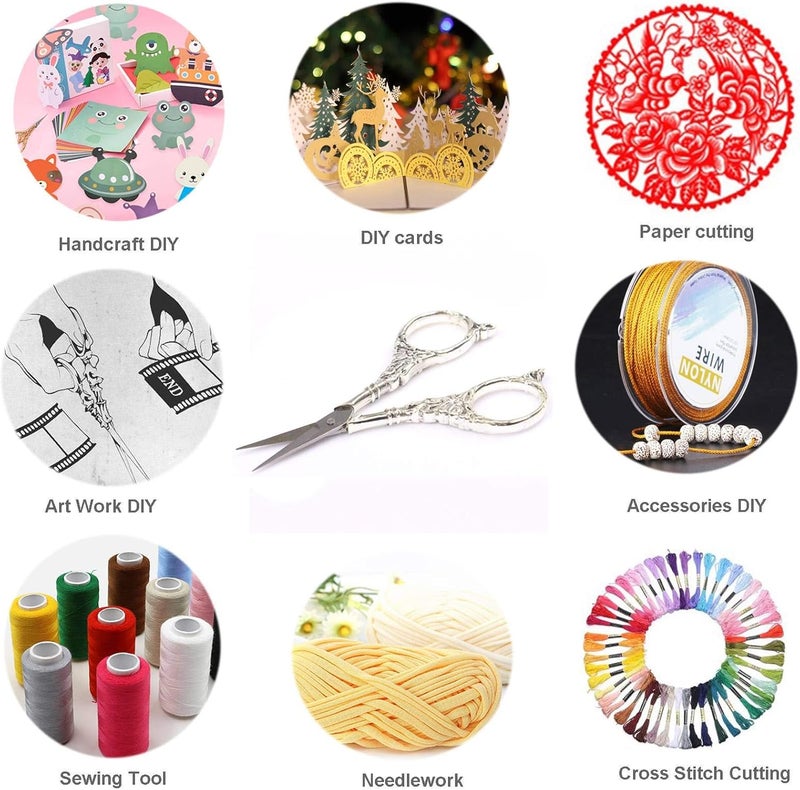 BIHRTC Vintage European Style Scissors Stainless Steel for Cross Stitch Cutting Embroidery Sewing Handcraft Craft Art Work DIY Tool(Silver) - Image 4