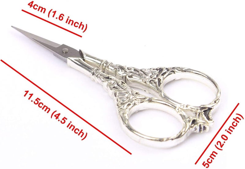 BIHRTC Vintage European Style Scissors Stainless Steel for Cross Stitch Cutting Embroidery Sewing Handcraft Craft Art Work DIY Tool(Silver) - Image 2
