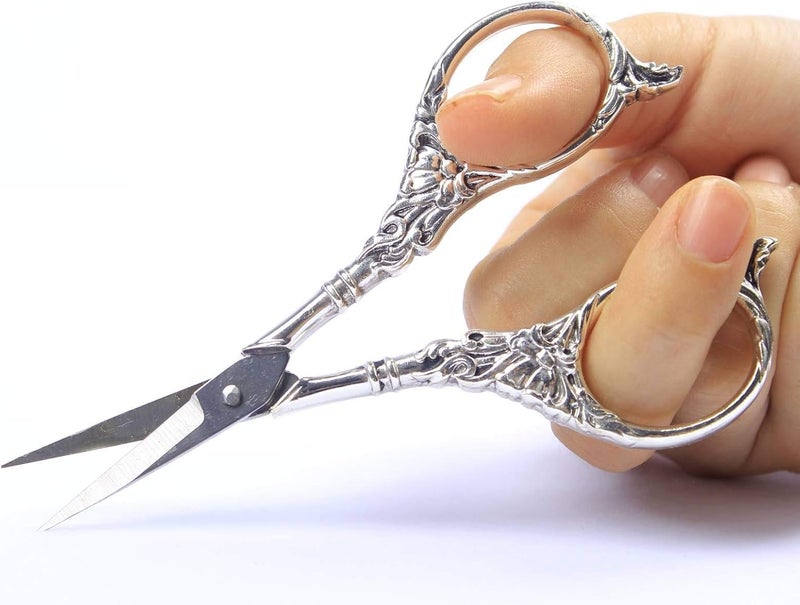 BIHRTC Vintage European Style Scissors Stainless Steel for Cross Stitch Cutting Embroidery Sewing Handcraft Craft Art Work DIY Tool(Silver) - Image 3