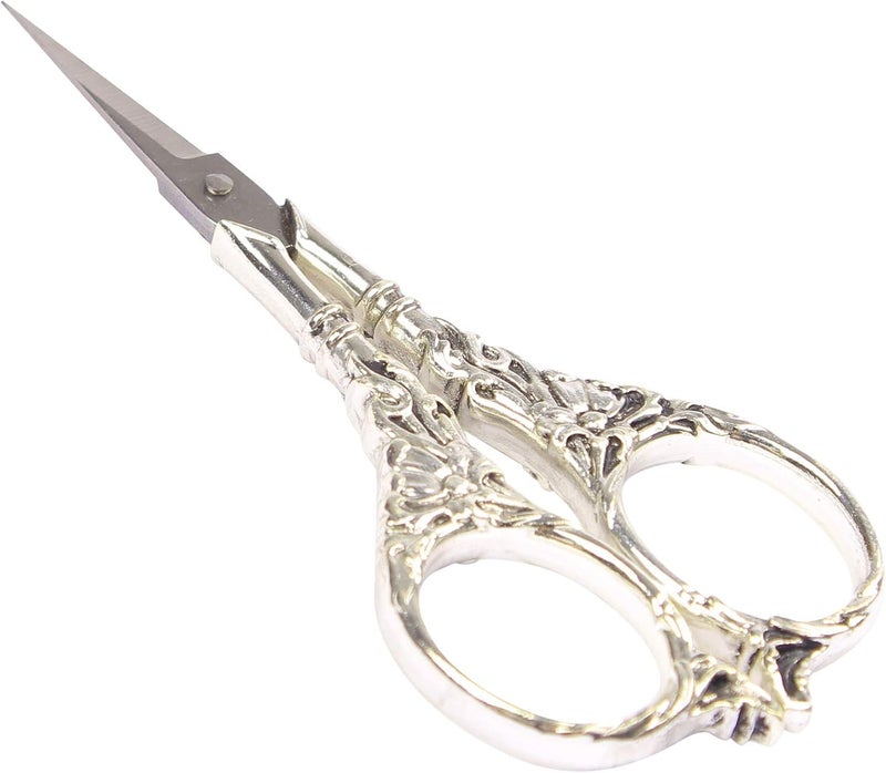BIHRTC Vintage European Style Scissors Stainless Steel for Cross Stitch Cutting Embroidery Sewing Handcraft Craft Art Work DIY Tool(Silver) - Image 1