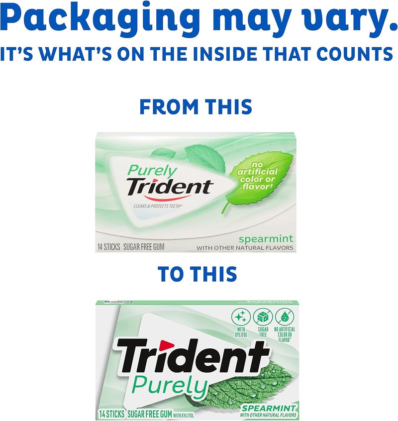 Trident Purely Spearmint Sugar-Free Chewing Gum - 12 Packs of 14 Sticks (168 Total Pieces) - Image 3