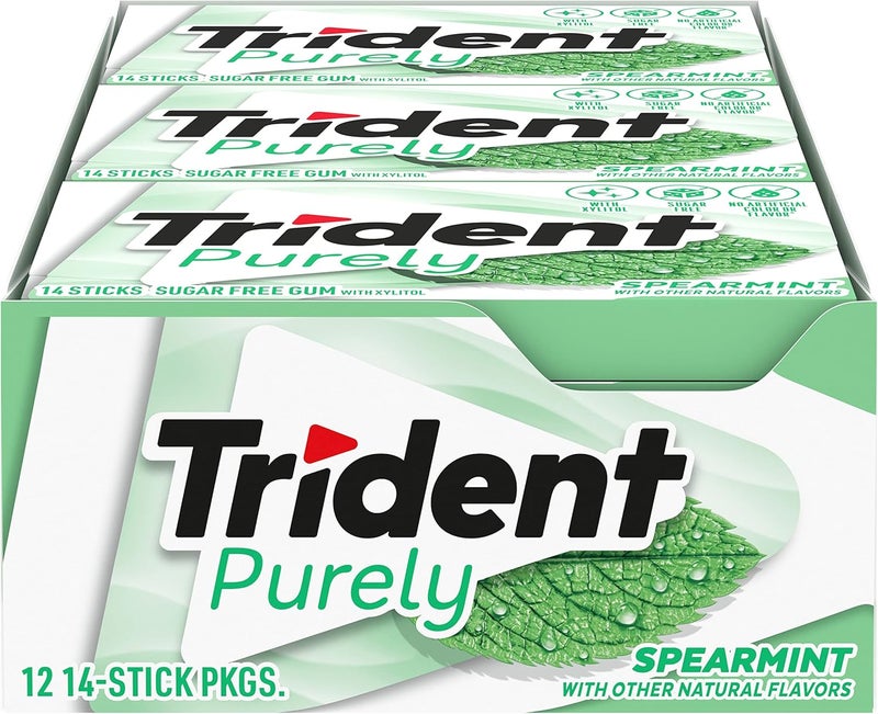 Trident Purely Spearmint Sugar-Free Chewing Gum - 12 Packs of 14 Sticks (168 Total Pieces) - Image 1
