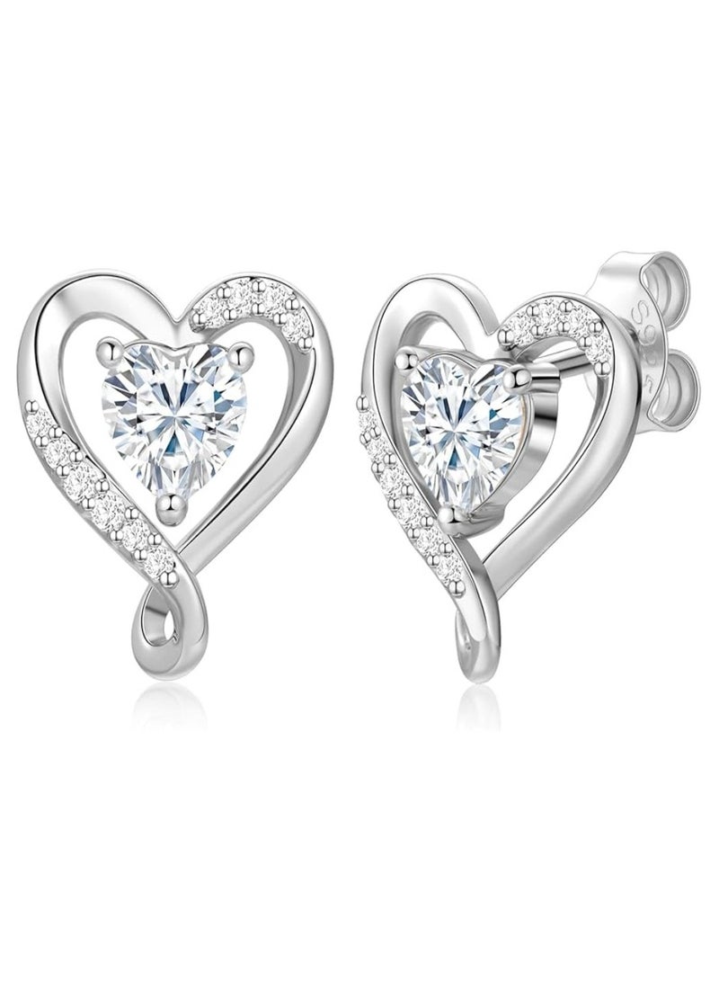 Zifeel Earrings for Women - S925 Sterling Silver Birthstone Heart Studs Earring for Girlfriend, Wife – Anniversary, Birthday ,Valentines Day, Mother’s Day, Gifts Jewellery for Women. - Image 1