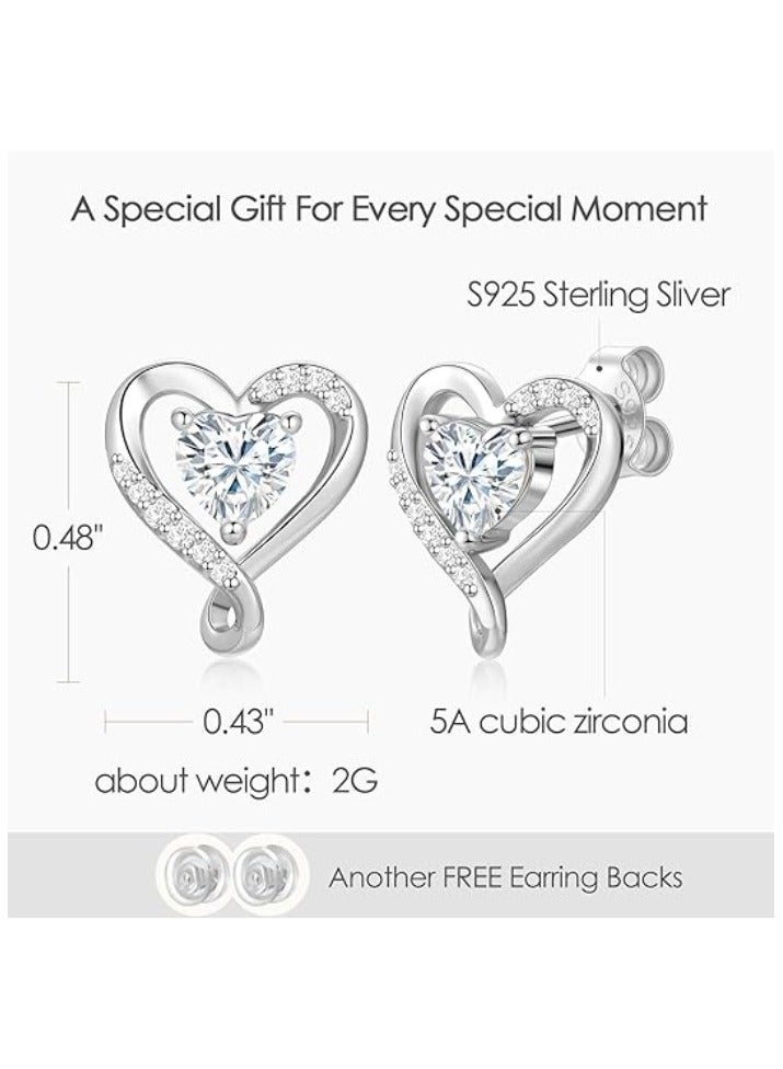 Zifeel Earrings for Women - S925 Sterling Silver Birthstone Heart Studs Earring for Girlfriend, Wife – Anniversary, Birthday ,Valentines Day, Mother’s Day, Gifts Jewellery for Women. - Image 3