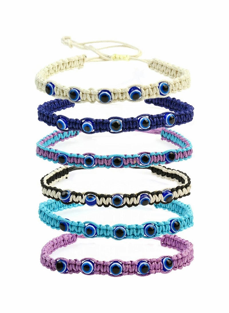 KASTWAVE سوار 6 قطع عين الحسد خيط محظوظ سوار قابل للتعديل 7 عقدة سوار عين الحسد سوار حماية عين الحسد - Image 1