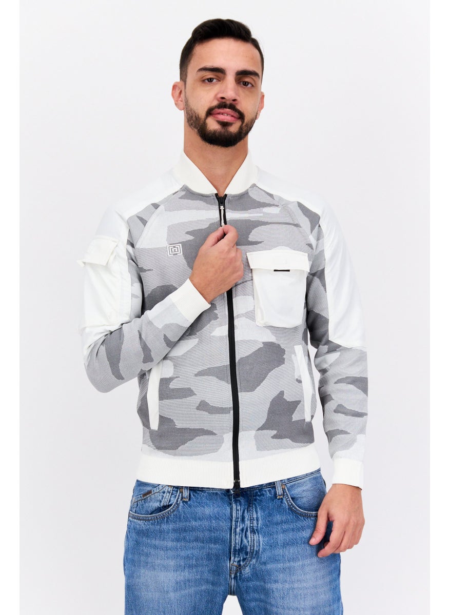 Free Soul Men Brand Logo Full Zip Sweatshirt, Off White Combo  - Image 1