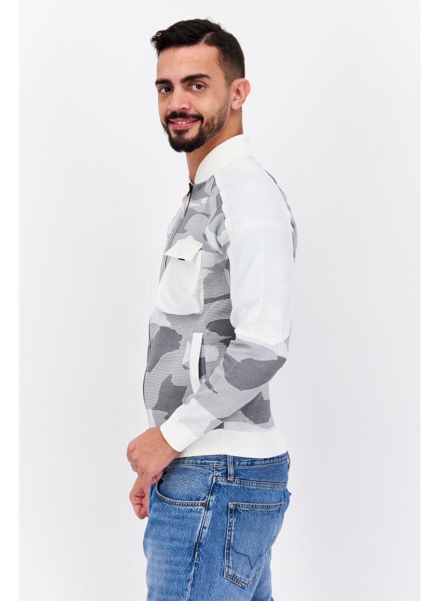 Free Soul Men Brand Logo Full Zip Sweatshirt, Off White Combo  - Image 2