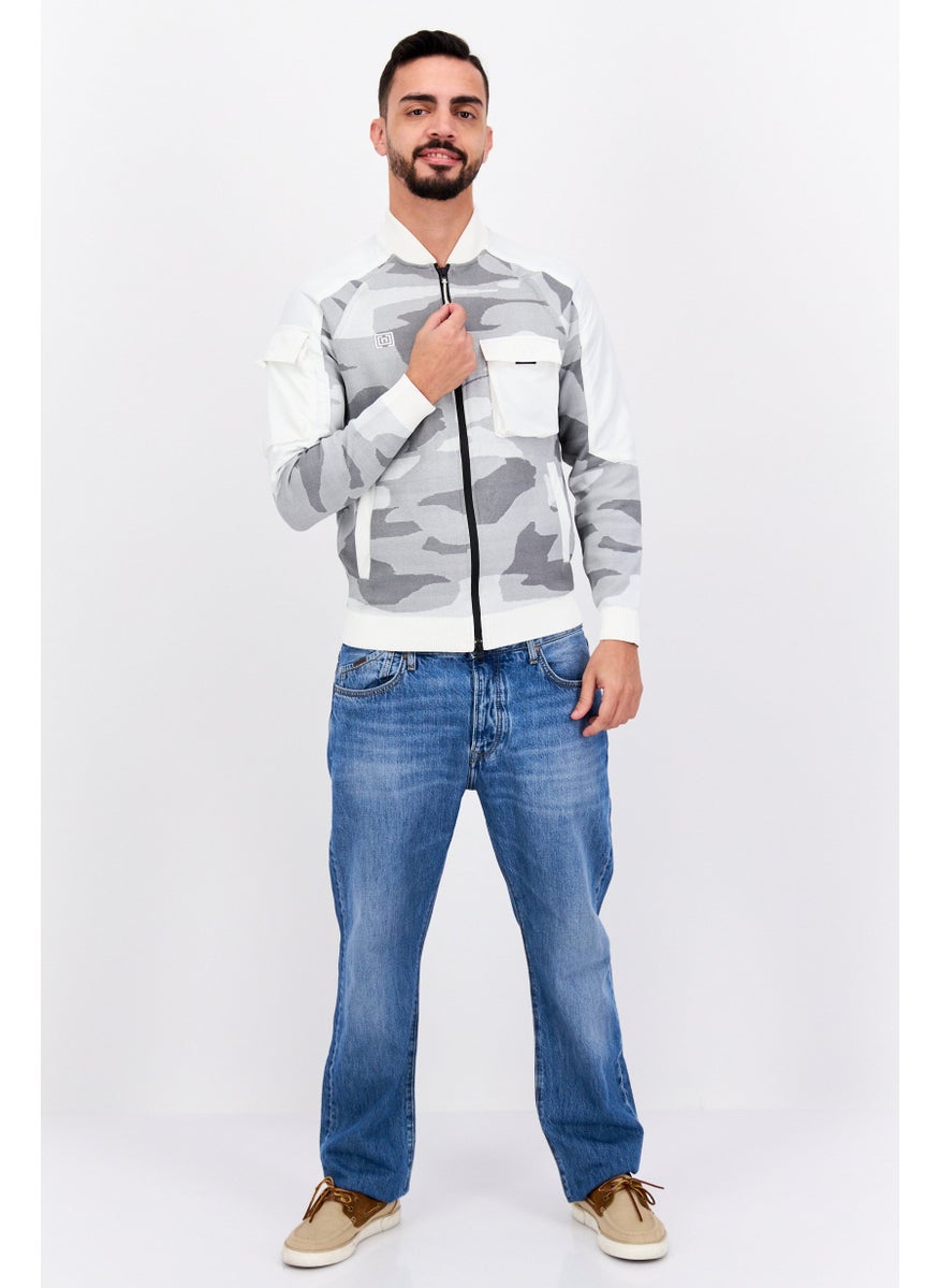 Free Soul Men Brand Logo Full Zip Sweatshirt, Off White Combo  - Image 4