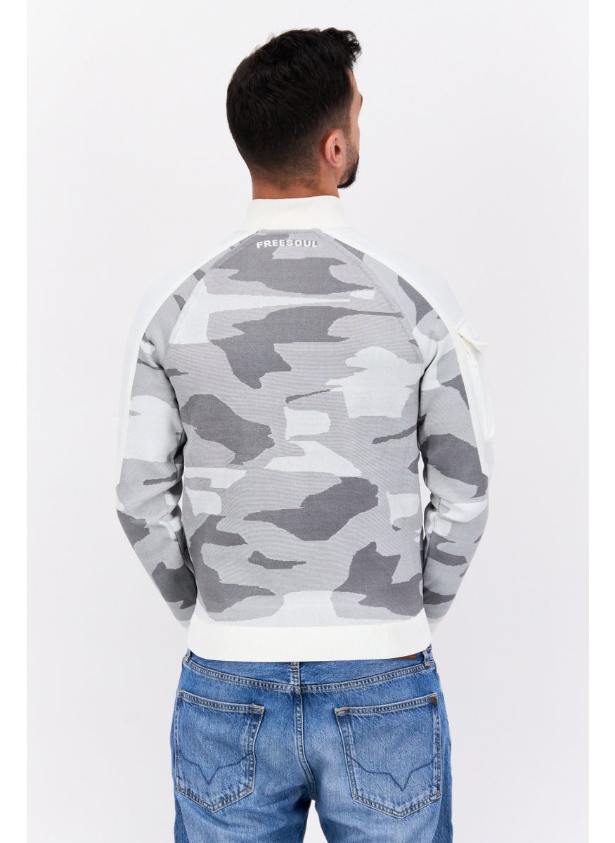 Free Soul Men Brand Logo Full Zip Sweatshirt, Off White Combo  - Image 3
