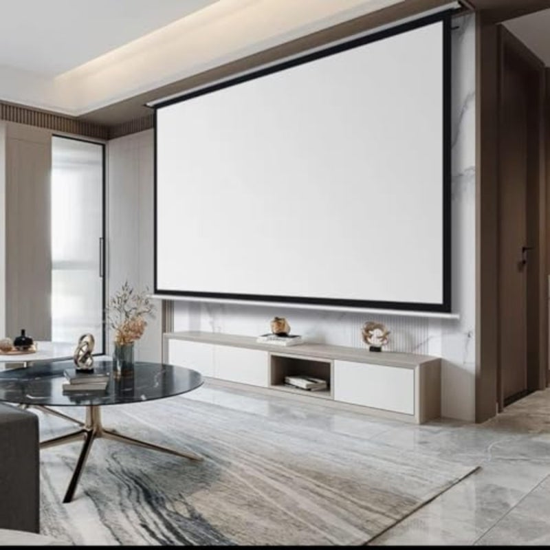 Home theater projection screen, PVC material, white color, motorized 120-inch 16:9 electric screen with quiet motor and remote control for indoor/outdoor wall or ceiling mounting - Image 4