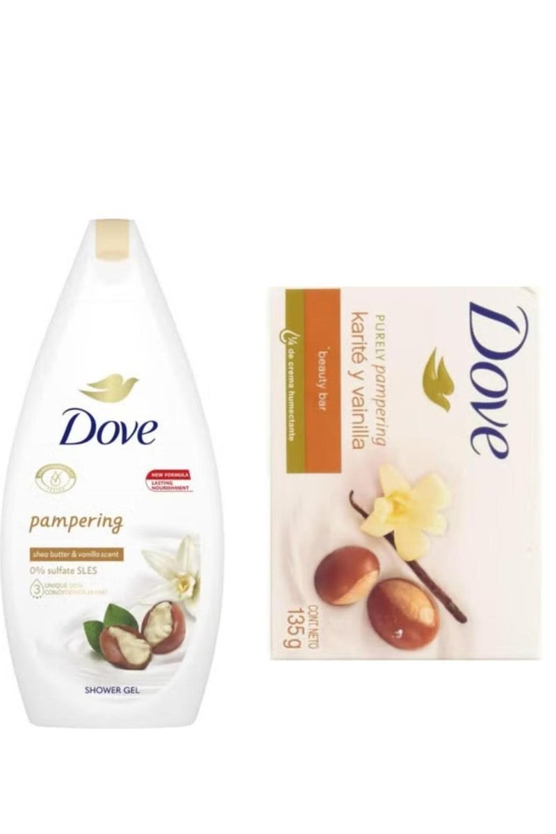 دوف أفضل مجموعة من قطعتين من غسول الجسم المنعش بزبدة الشيا والفانيليا الدافئة 500 مل + صابون الجمال المنعش بزبدة الشيا والفانيليا 135 جم