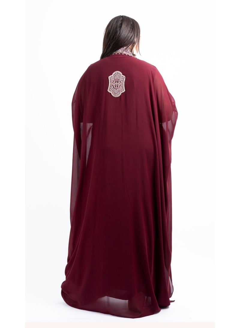 زينة جلابية شيفون فاخرة بتطريز الكريستال والحجر | فستان ماكسي سهرة أنيق بأكمام الباتوينغ - Image 5