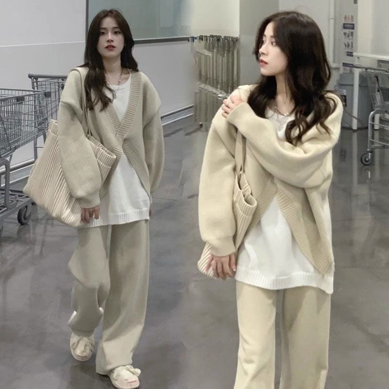 Early Spring Suit Fashion Design Sense Out Loose Casual Early Autumn Out Knitted Shirt Two Suit - Image 2