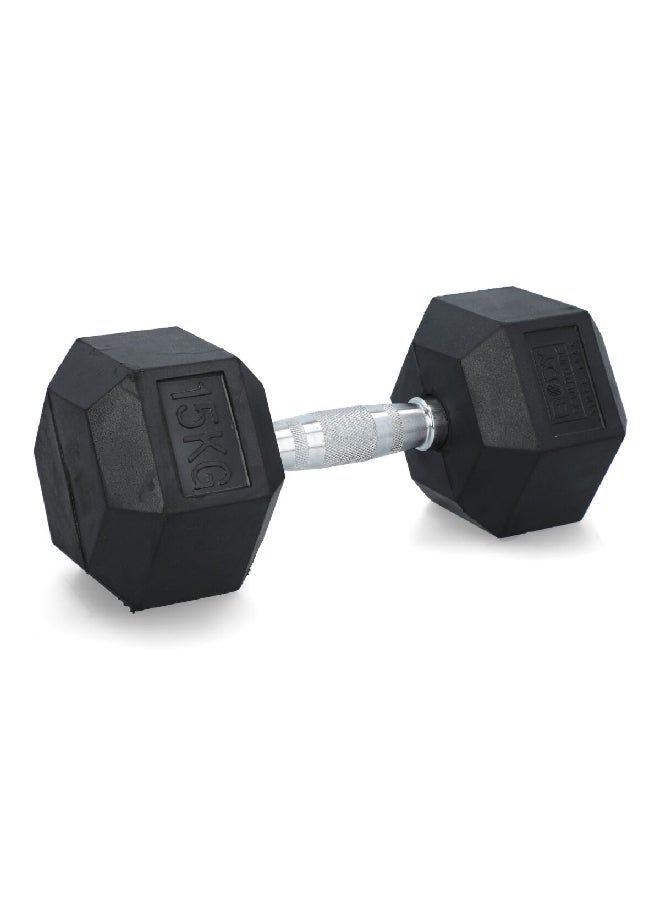 Rubber Coated Sturdy Steel Hex Dumbbell with Silver and Black 15 kg