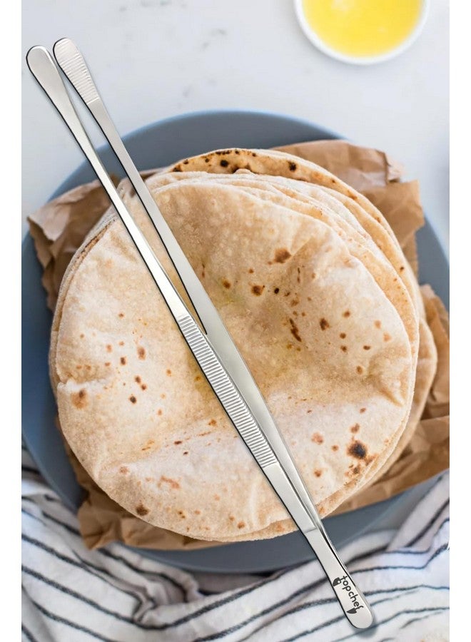 Top Chef 12" Cooking Tweezers, Wide Tip | Tongs, Chimta, Chimti, Chipya, Pakad | for Roti, Chapati, Phulka, Paratha, Tortilla, Flatbread, Papad, Appalam | Food Grade Stainless Steel - Image 1