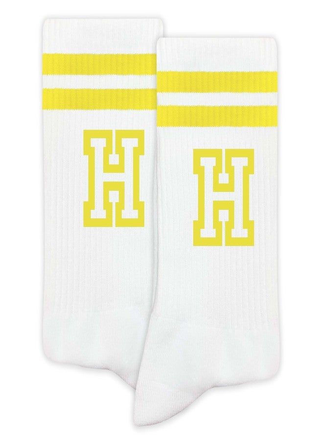 SSQBZU Striped Initial Socks with the Letter ‘H’ in Yellow, Socks for Adult, Teens, Men&Women, Gifts for Friends, Family, etc., Gifts for Birthday, Back to School, Graduation, Christmas.(180) - Image 1