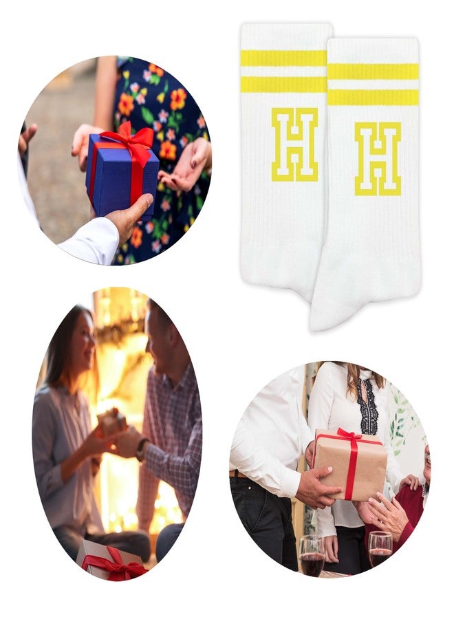 SSQBZU Striped Initial Socks with the Letter ‘H’ in Yellow, Socks for Adult, Teens, Men&Women, Gifts for Friends, Family, etc., Gifts for Birthday, Back to School, Graduation, Christmas.(180) - Image 5