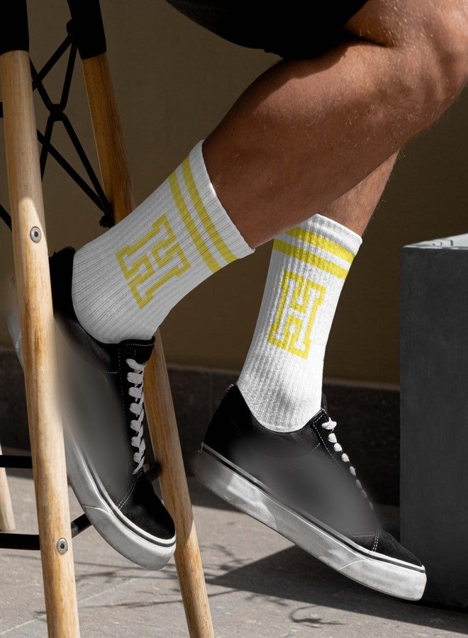 SSQBZU Striped Initial Socks with the Letter ‘H’ in Yellow, Socks for Adult, Teens, Men&Women, Gifts for Friends, Family, etc., Gifts for Birthday, Back to School, Graduation, Christmas.(180) - Image 3