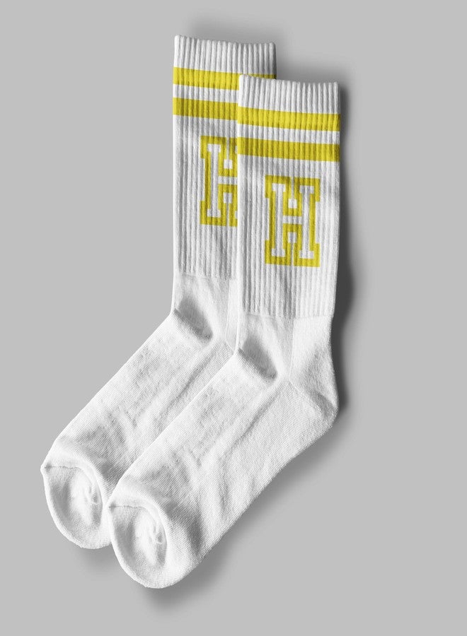 SSQBZU Striped Initial Socks with the Letter ‘H’ in Yellow, Socks for Adult, Teens, Men&Women, Gifts for Friends, Family, etc., Gifts for Birthday, Back to School, Graduation, Christmas.(180) - Image 2