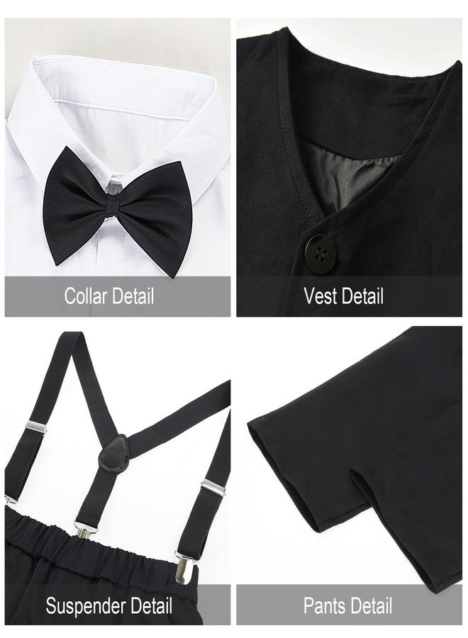 Baby Amabc بدلة ملابس أطفال صبي صغير 5 قطع ملابس حفلات الزفاف الرسمية، قميص رسمي + ربطة عنق + سترة + بنطلون مع حمالات، 12M-5T - Image 4