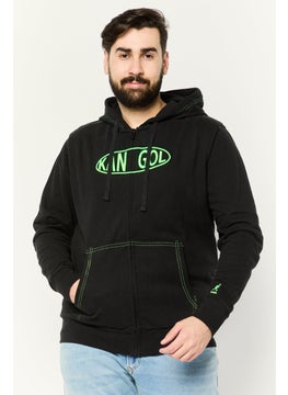KANGOL Men Embroidered Logo Long Sleeves Hooded Sweatshirt, Black  - Image 1