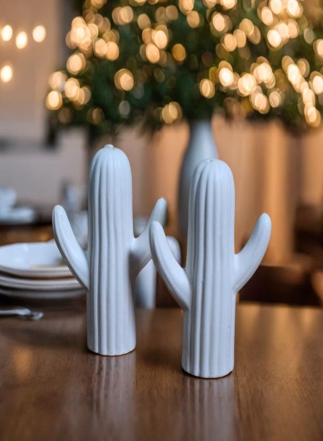 Vynora Modern White Ceramic Cactus Salt & Pepper Shaker Set-60ML - Image 2