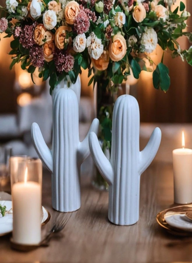 Vynora Modern White Ceramic Cactus Salt & Pepper Shaker Set-60ML - Image 1