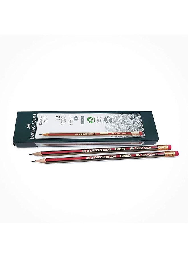 FABER-CASTELL - Dessin Hb Pencil With Eraser Tip Pack Of 12 Red Gold - Image 1
