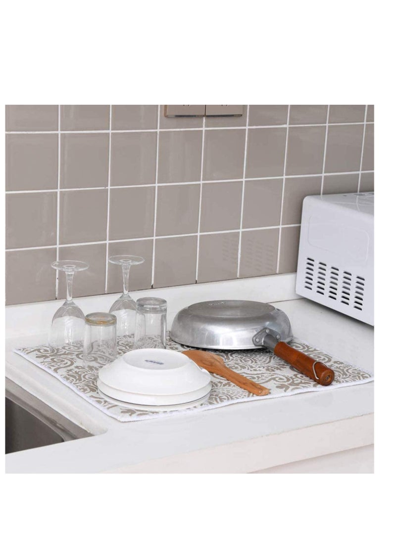 SYOSI 1 Pack Dish Drying Mats for Kitchen Ultra Absorbent Microfiber Drying Mat Dishes Drainer Pad Light Brown 50 * 37CM - Image 3