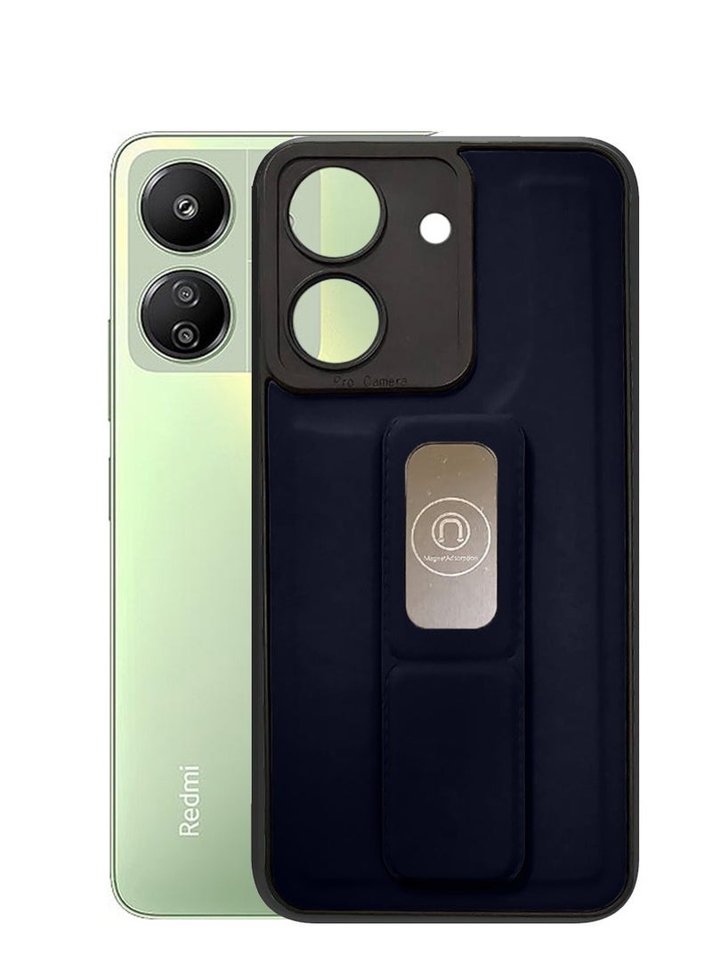 Techie جراب خلفي مصنوع من السيليكون TPU أنيق مع قبضة يد مغناطيسية وداعم للوقوف لهاتف Xiaomi Redmi 13C - أزرق داكن - Image 2