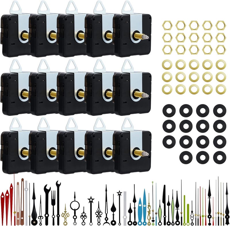 FACULX 15 Pack Clock Mechanism Replacement Kit with 20 Pairs Clock Hands, Quartz Clock Movement Replacement, Clock Movement Motor Kit for Clock Repair, Replacement and Custom Clock - Image 1