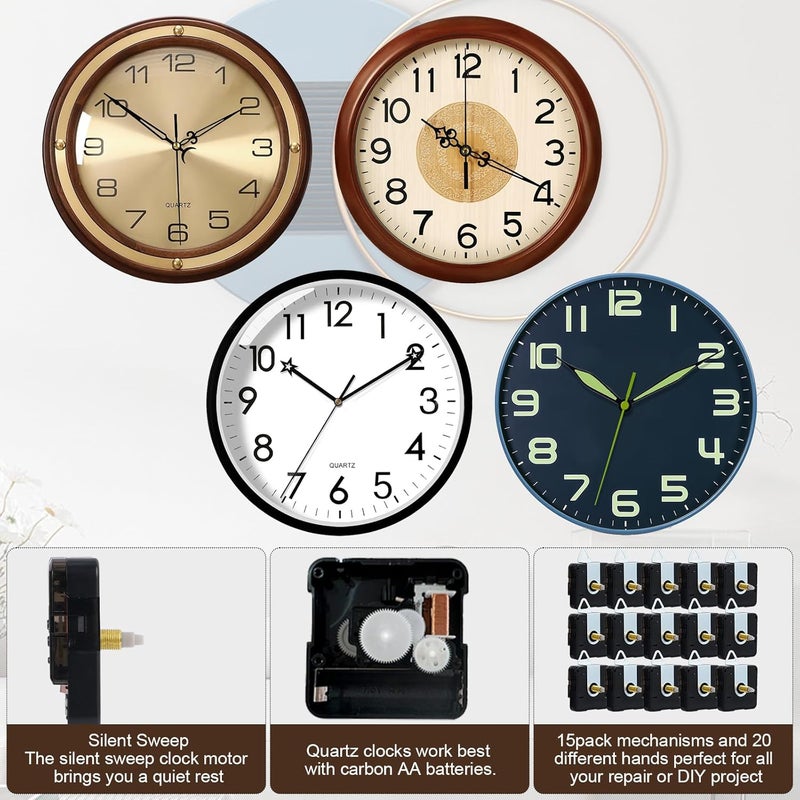 FACULX 15 Pack Clock Mechanism Replacement Kit with 20 Pairs Clock Hands, Quartz Clock Movement Replacement, Clock Movement Motor Kit for Clock Repair, Replacement and Custom Clock - Image 5