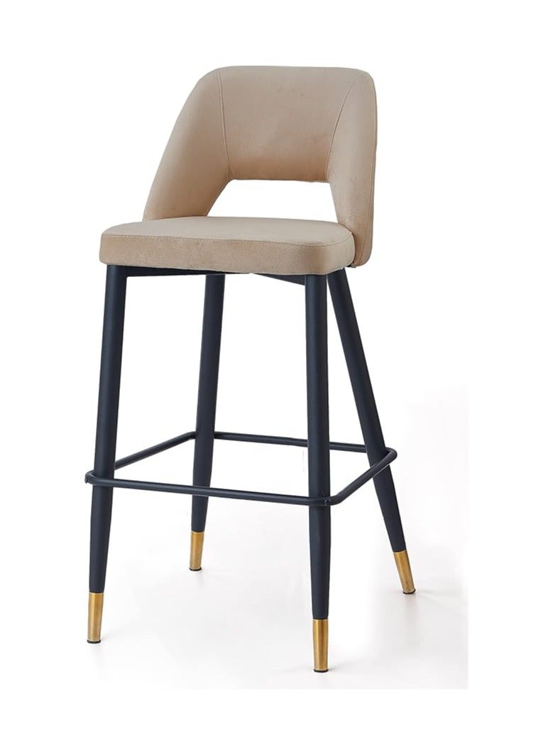 Poppins Home Poppins HOME Bar Stool Kitchen Chair Round 3D High Bar Chair Modern Design With Chrome Base (Grey) (Beige)  - Image 1