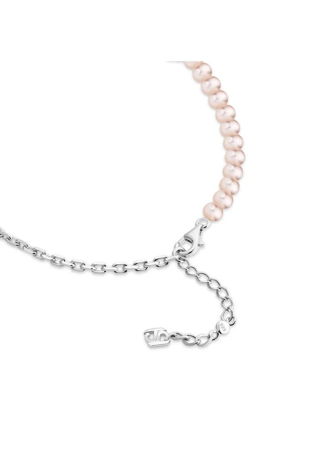 Saint Honore Paris Pont Des Arts Half Silver and Half Pink Pearls Necklace for Women's