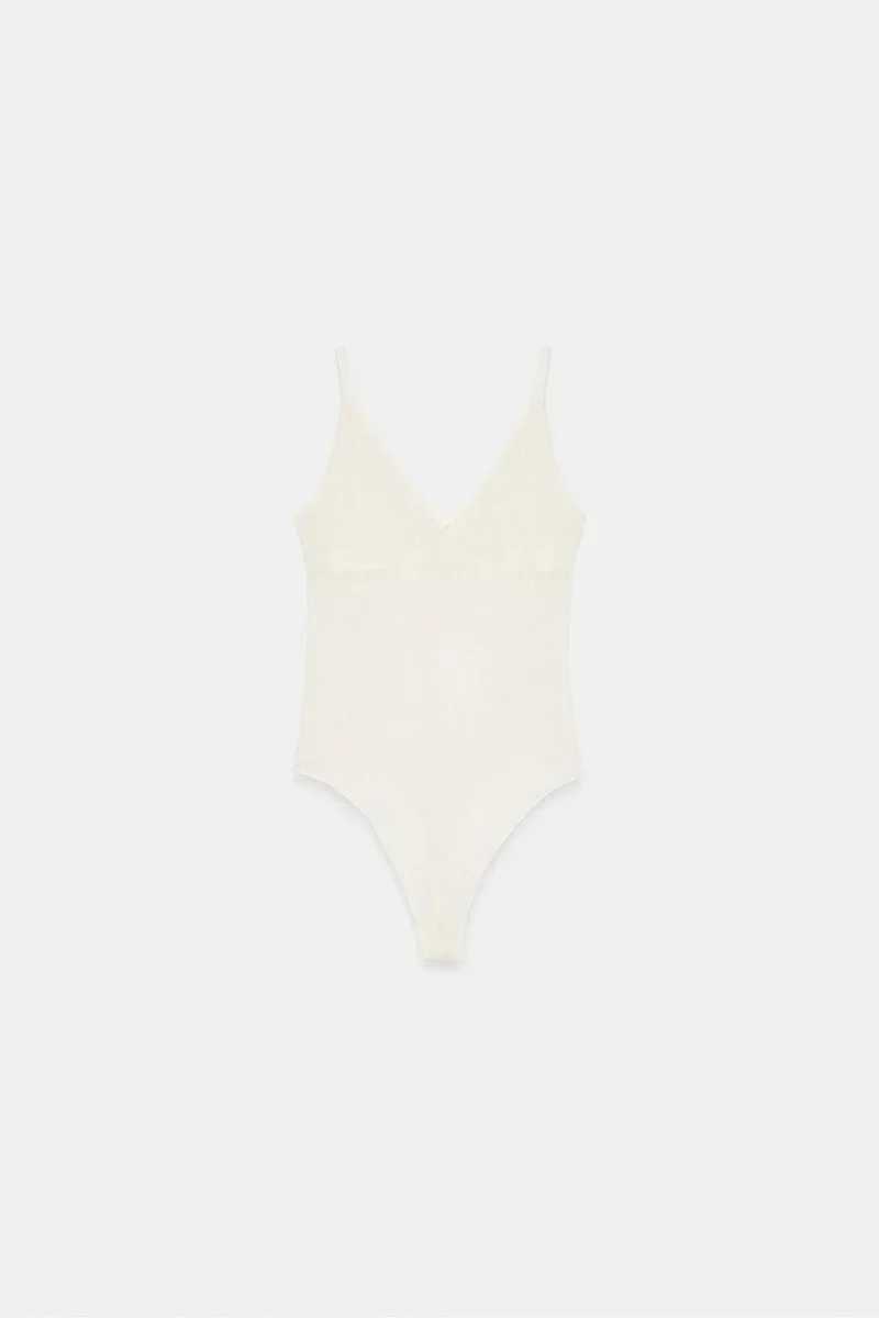 Dilvin Dusty White DILVIN Lace Sleeveless Bodysuit Blouse for Women | Best Price UAE