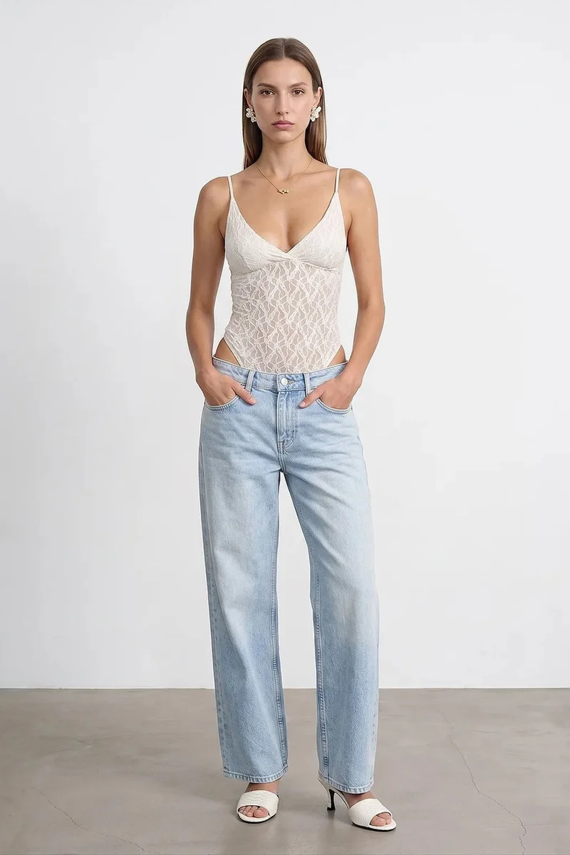 Dilvin Dusty White DILVIN Lace Sleeveless Bodysuit Blouse for Women | Best Price UAE